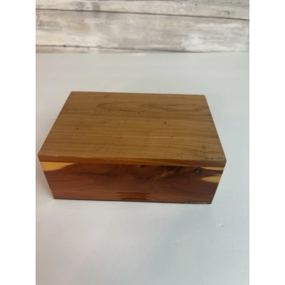 Cedar Wood Trinket Box With Horses Vintage 4x6
